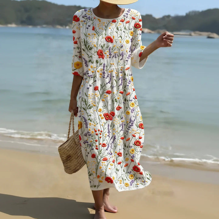 Noemi | Embroidered Midi Dress with Sleeves