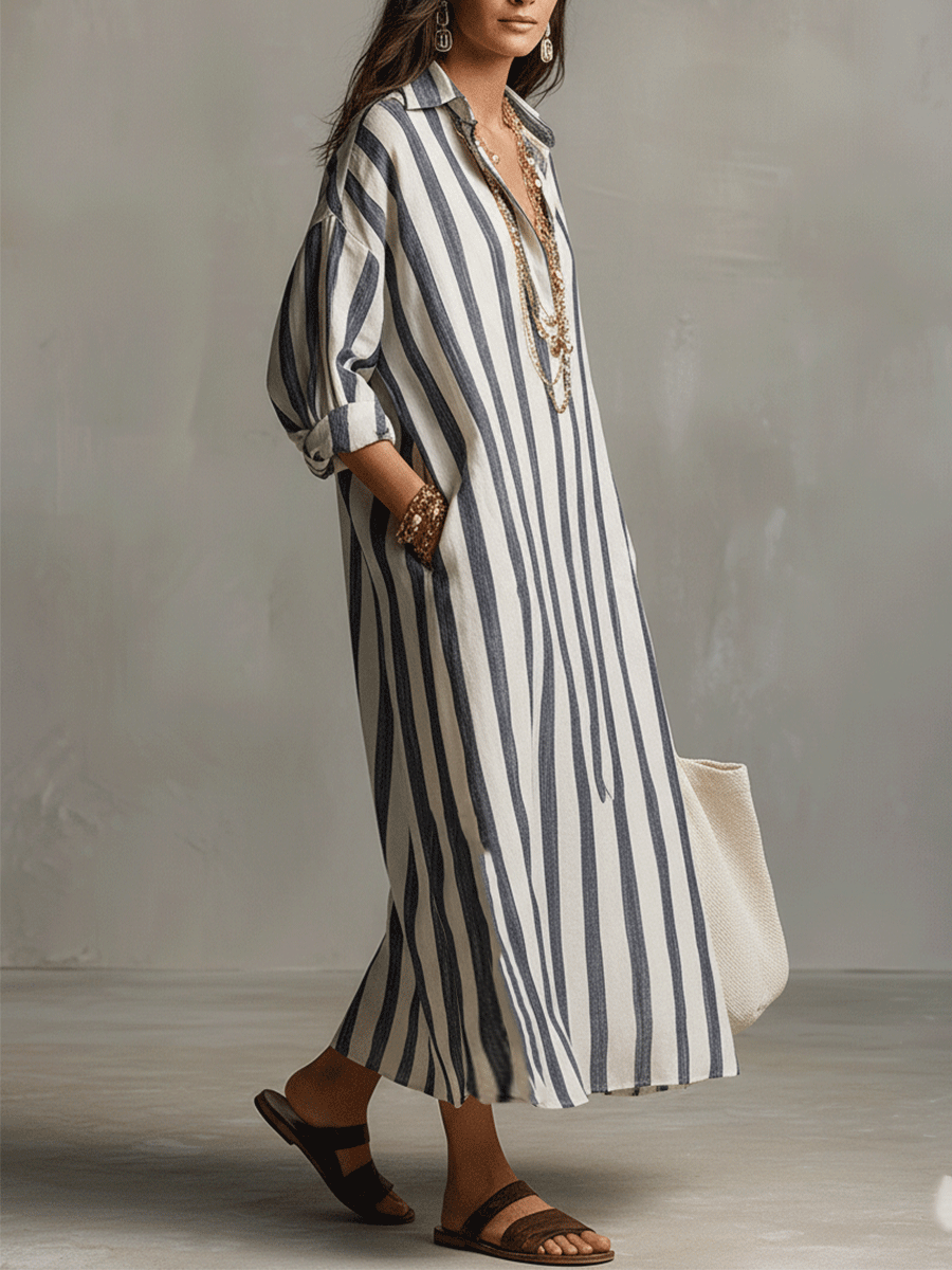 Elisa | Long Striped Dress with Pockets