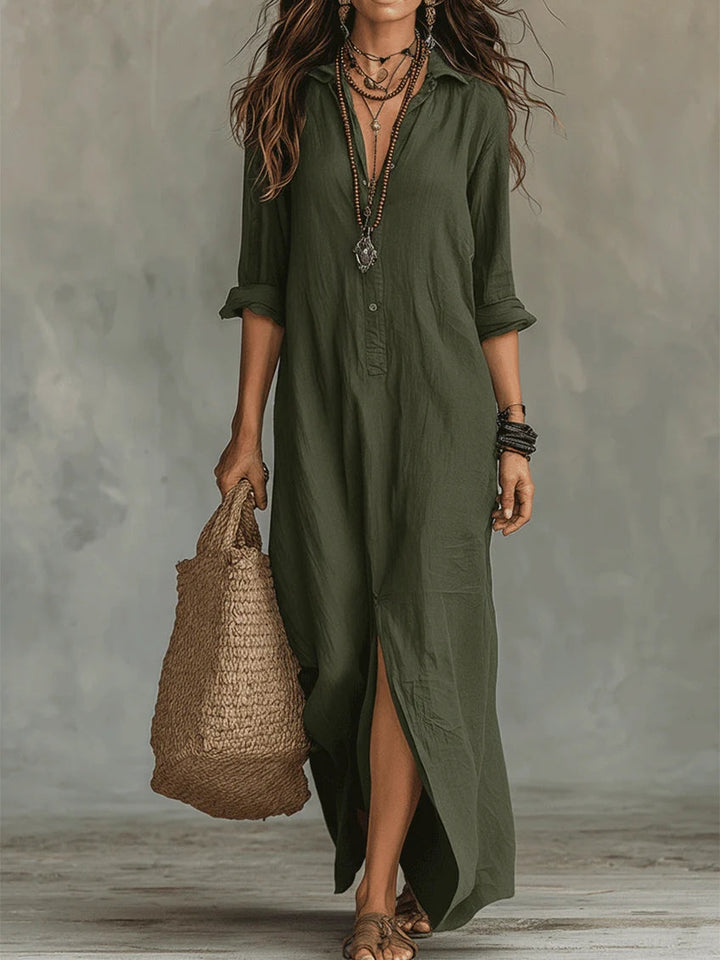 Soline | Black Flowing Long Dress with Buttons