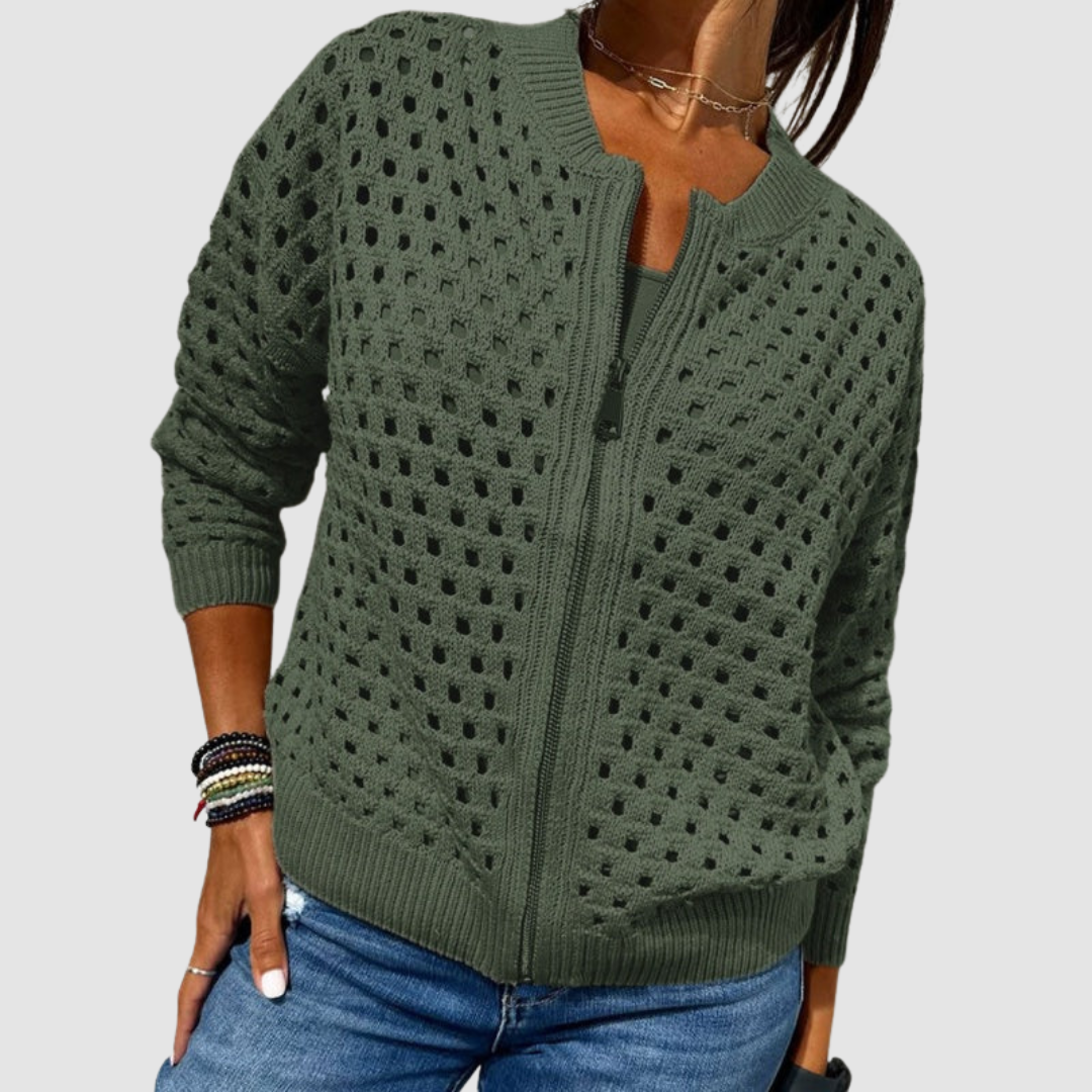 Livia | Perforated Zip Cardigan