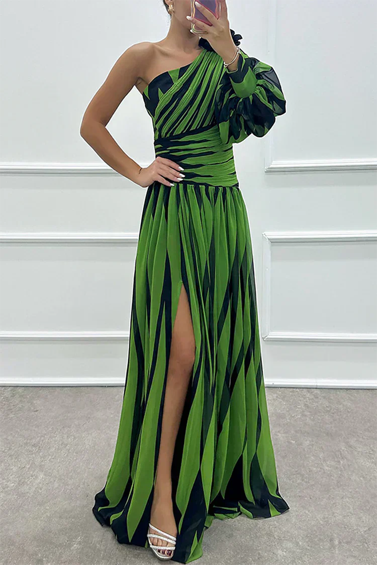 Violet & Grace™ |Elegant Striped Maxi Dress with One Shoulder