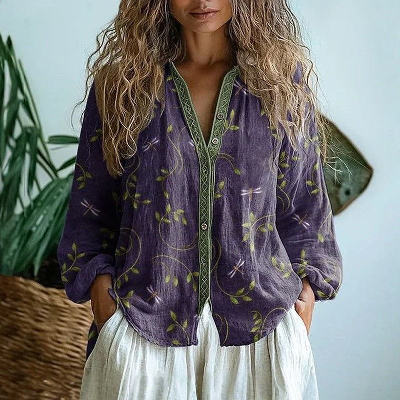Floral | Boho Floral Linen Blouse for Women