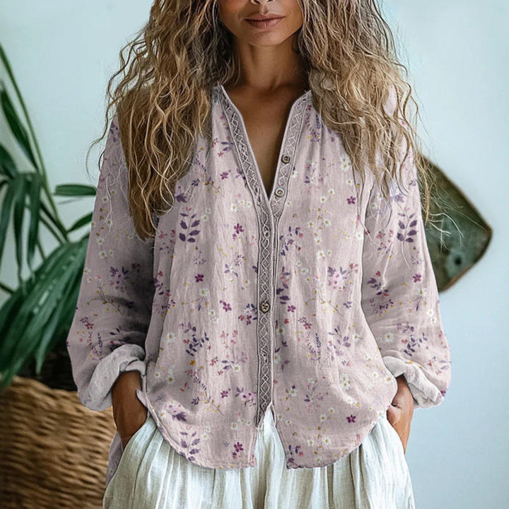 Floral | Boho Floral Linen Blouse for Women