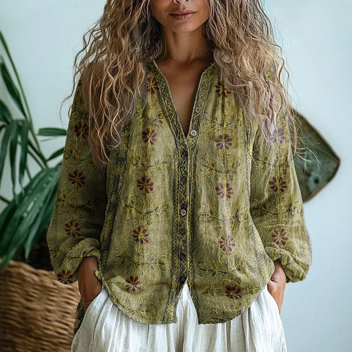 Floral | Boho Floral Linen Blouse for Women