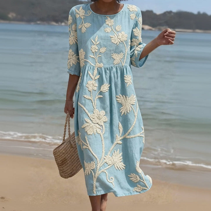 Noemi | Embroidered Midi Dress with Sleeves
