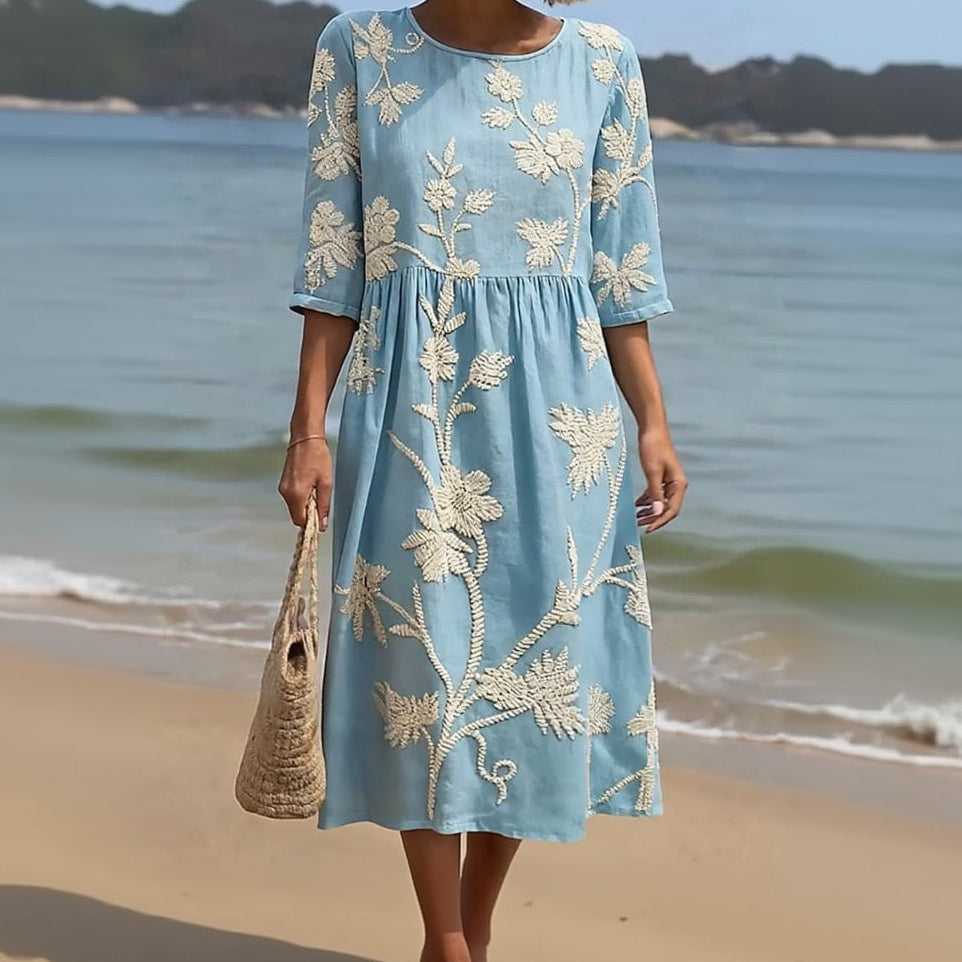 Noemi | Embroidered Midi Dress with Sleeves