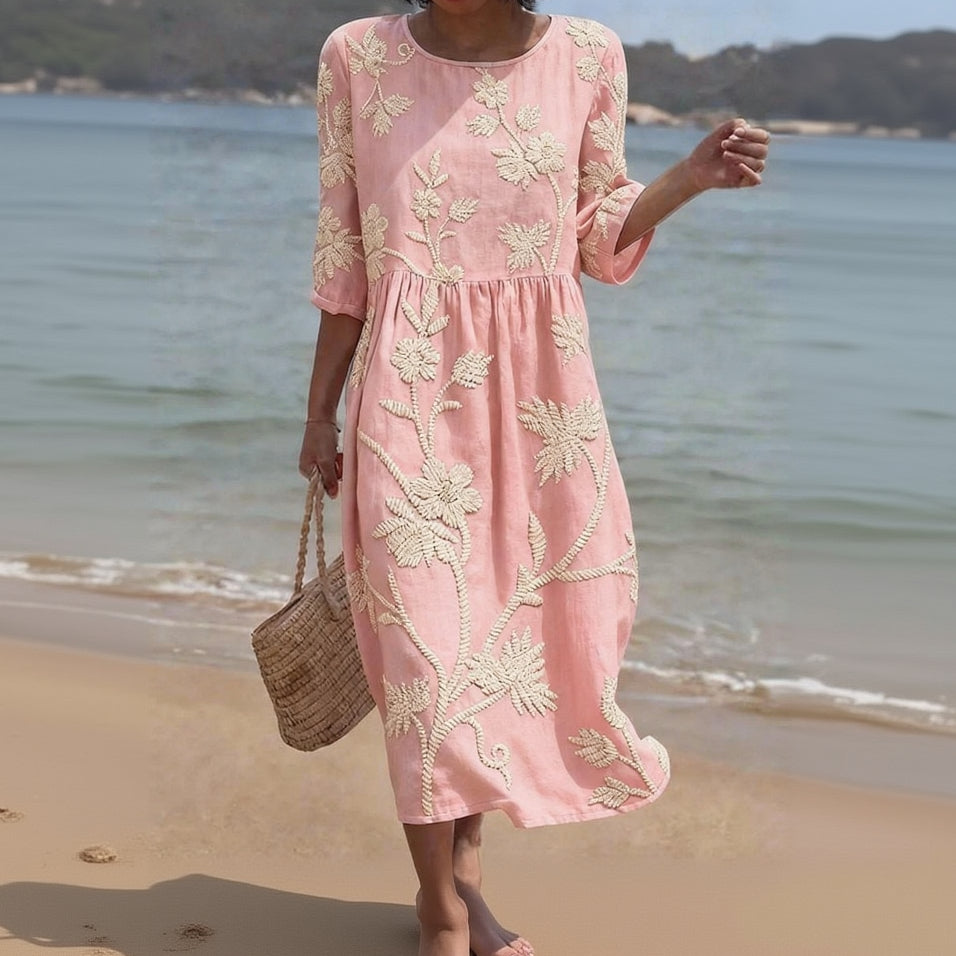 Noemi | Embroidered Midi Dress with Sleeves