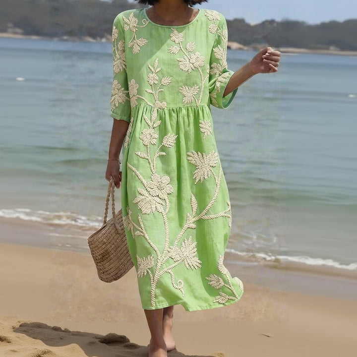 Noemi | Embroidered Midi Dress with Sleeves