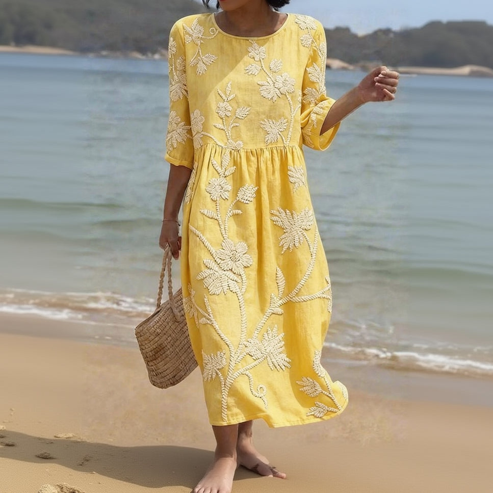 Noemi | Embroidered Midi Dress with Sleeves
