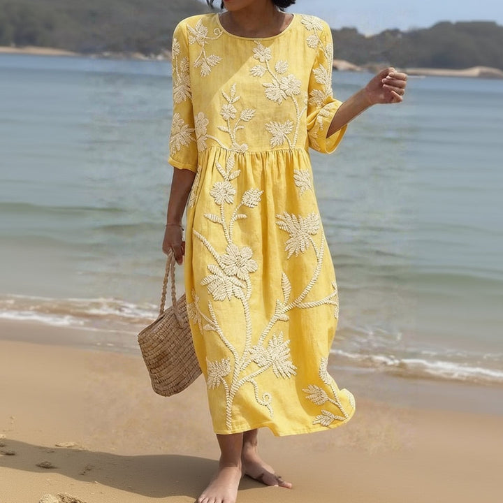 Noemi | Embroidered Midi Dress with Sleeves