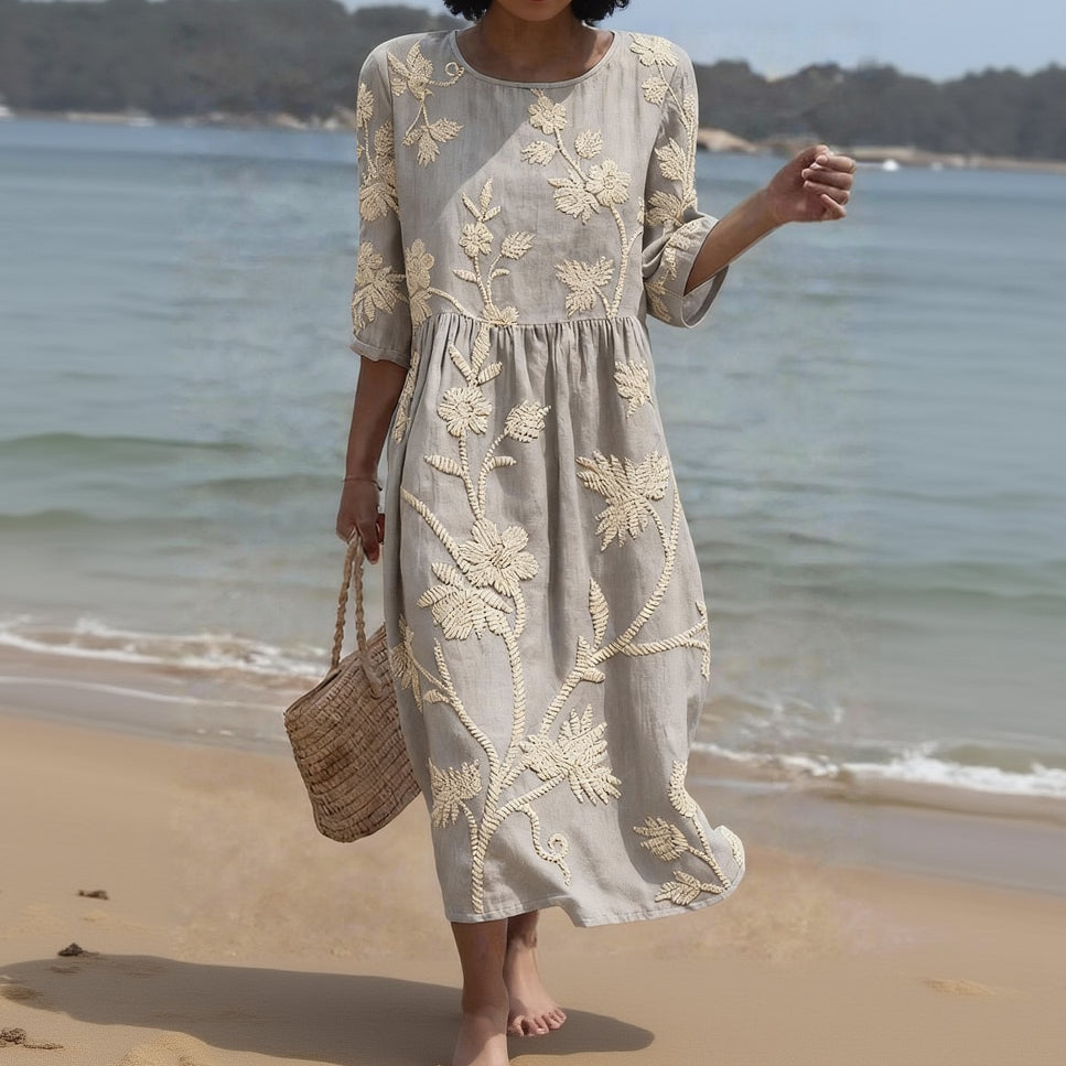 Noemi | Embroidered Midi Dress with Sleeves
