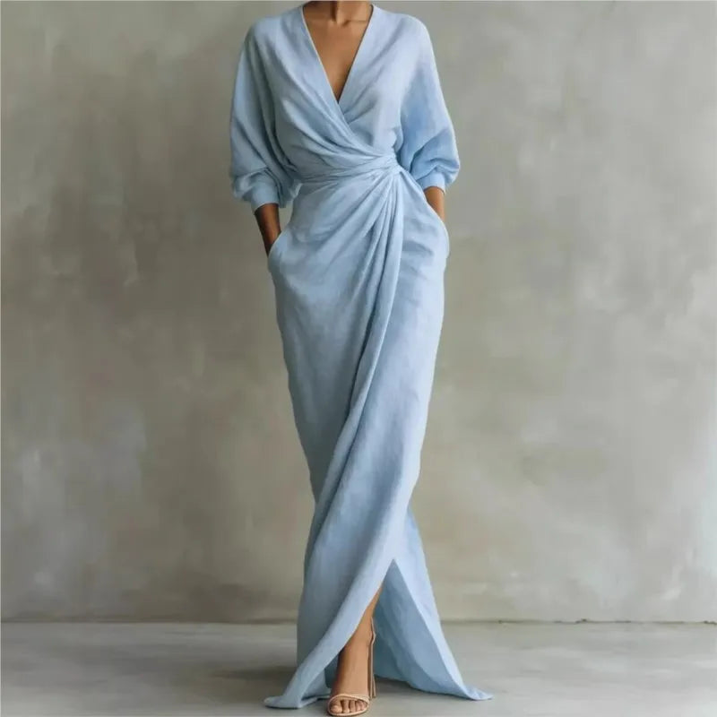 Geneva | Long Wrap Dress with Pockets