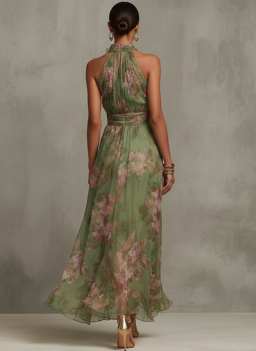Camilla | Floral Maxi Dress with Halter Neck