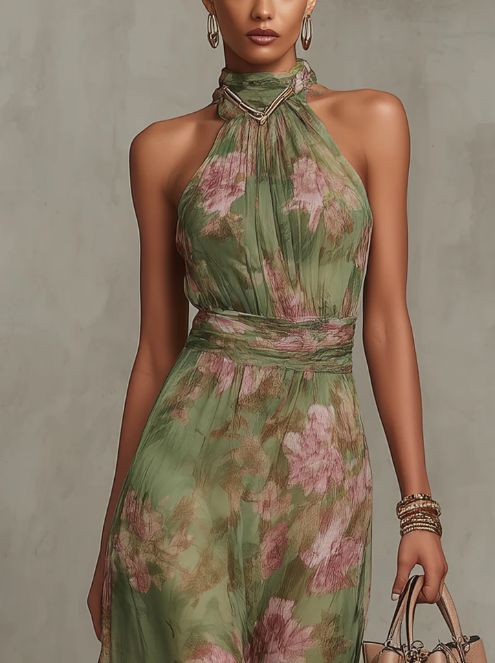 Camilla | Floral Maxi Dress with Halter Neck