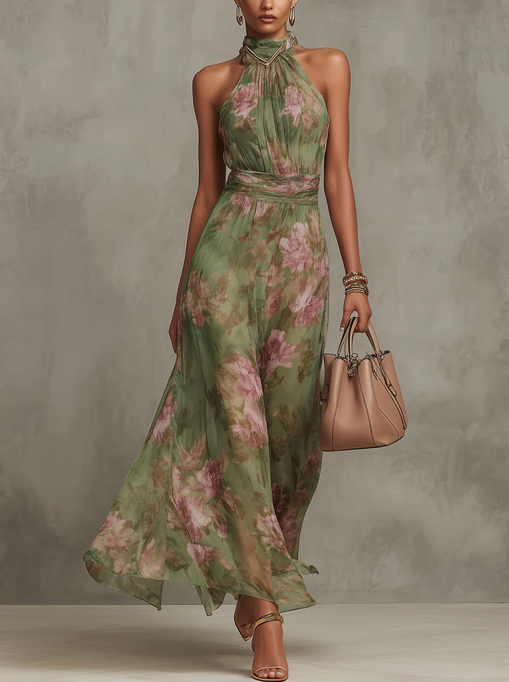Camilla | Floral Maxi Dress with Halter Neck