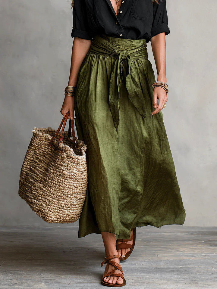 River | Two-Piece Set Black Top and Olive Green Midi Skirt