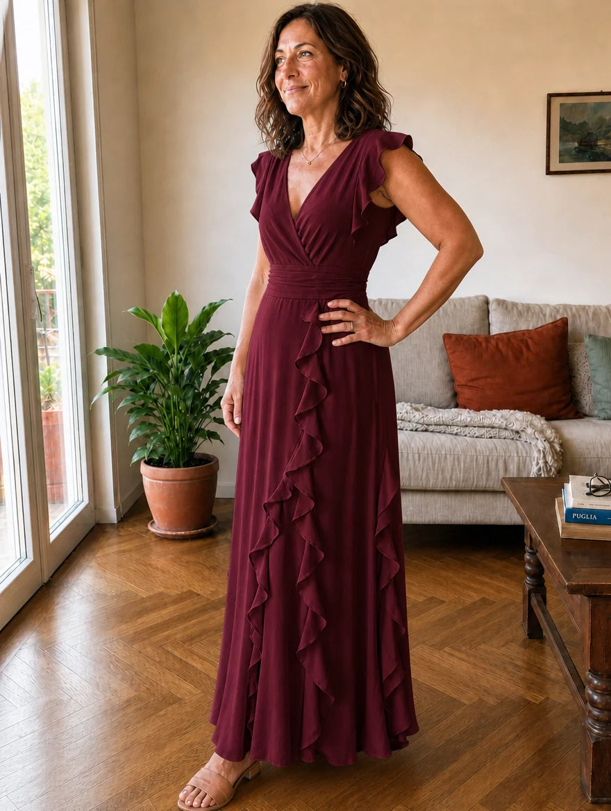 Valentina | Long Wrap Dress with Ruffles